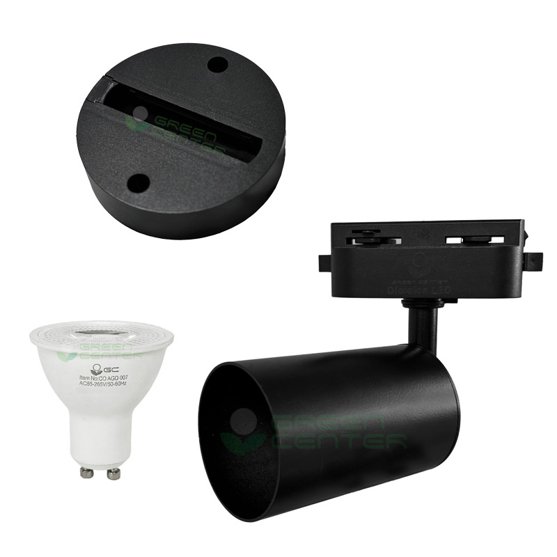 Foco Riel para Dicroica GU10 (Incluida, Luz fría) + Base Riel Redonda | Aluminio Negro - Imagen 2