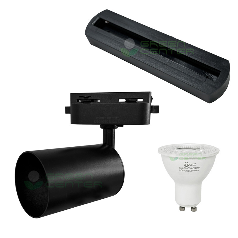 Focos Riel para Dicroica GU10 (Incluida, Luz neutra) + Base Riel Ovalada | Aluminio Negro - Imagen 2