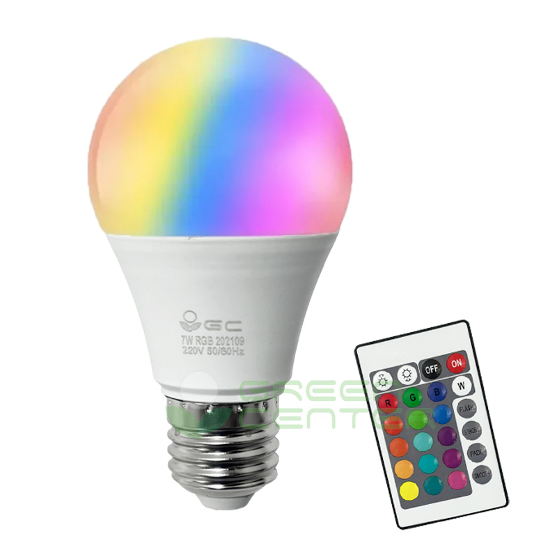 Ampolleta LED RGB E27 – 7W, Multicolor con Control Remoto