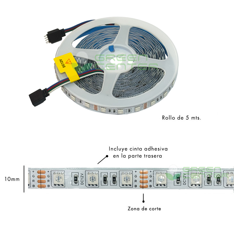 Rollo 5m | Cinta LED 5050 12V – RGB Multicolor | IP30 Uso Interior CL6L30505RG - Imagen 2