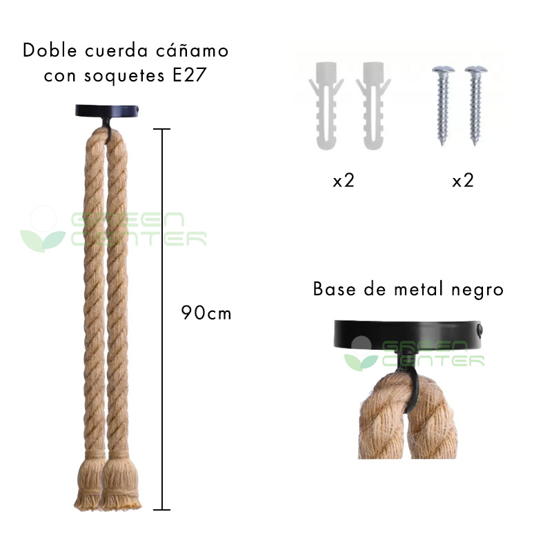 Lámpara Colgante Vintage con Doble Cuerda Rústica – Soquete E27 | Incluye Ampolleta 3W DESSO02000-K1 - Imagen 3