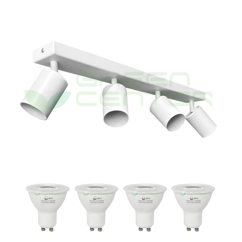 Apliqué Lineal 4 Focos Dirigibles para Ampolleta GU10 – Color Blanco | Incluye Ampolletas Luz Cálida