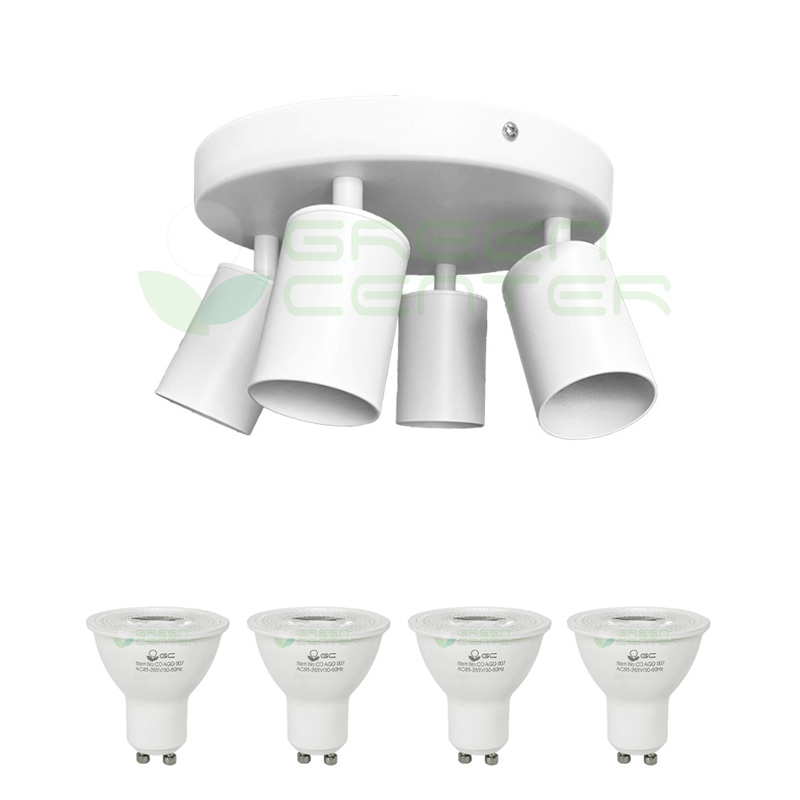 Apliqué Circular 4 Focos Dirigibles para Ampolleta GU10 – Color Blanco | Incluye Ampolletas Luz Neutra LM4FRB08000-K2