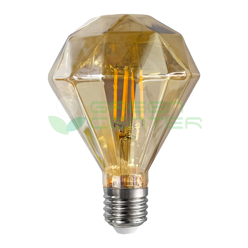 Ampolleta Filamento LED G95 Diseño Diamante – 4W, Luz Cálida 2700K | Vidrio Ámbar