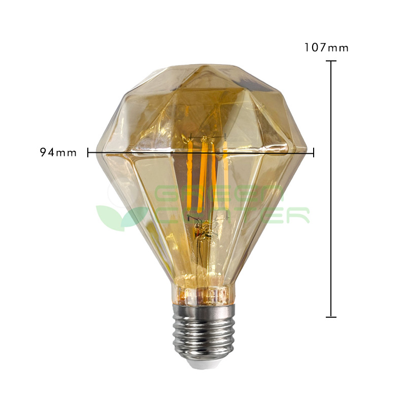 Ampolleta Filamento LED G95 Diseño Diamante – 4W, Luz Cálida 2700K | Vidrio Ámbar - Imagen 2