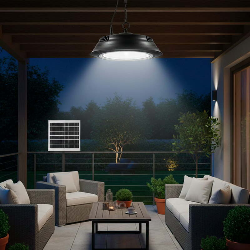 Campana Solar UFO – 200W, Luz Fría 6500K | Incluye Panel Solar y Control Remoto - Imagen 2